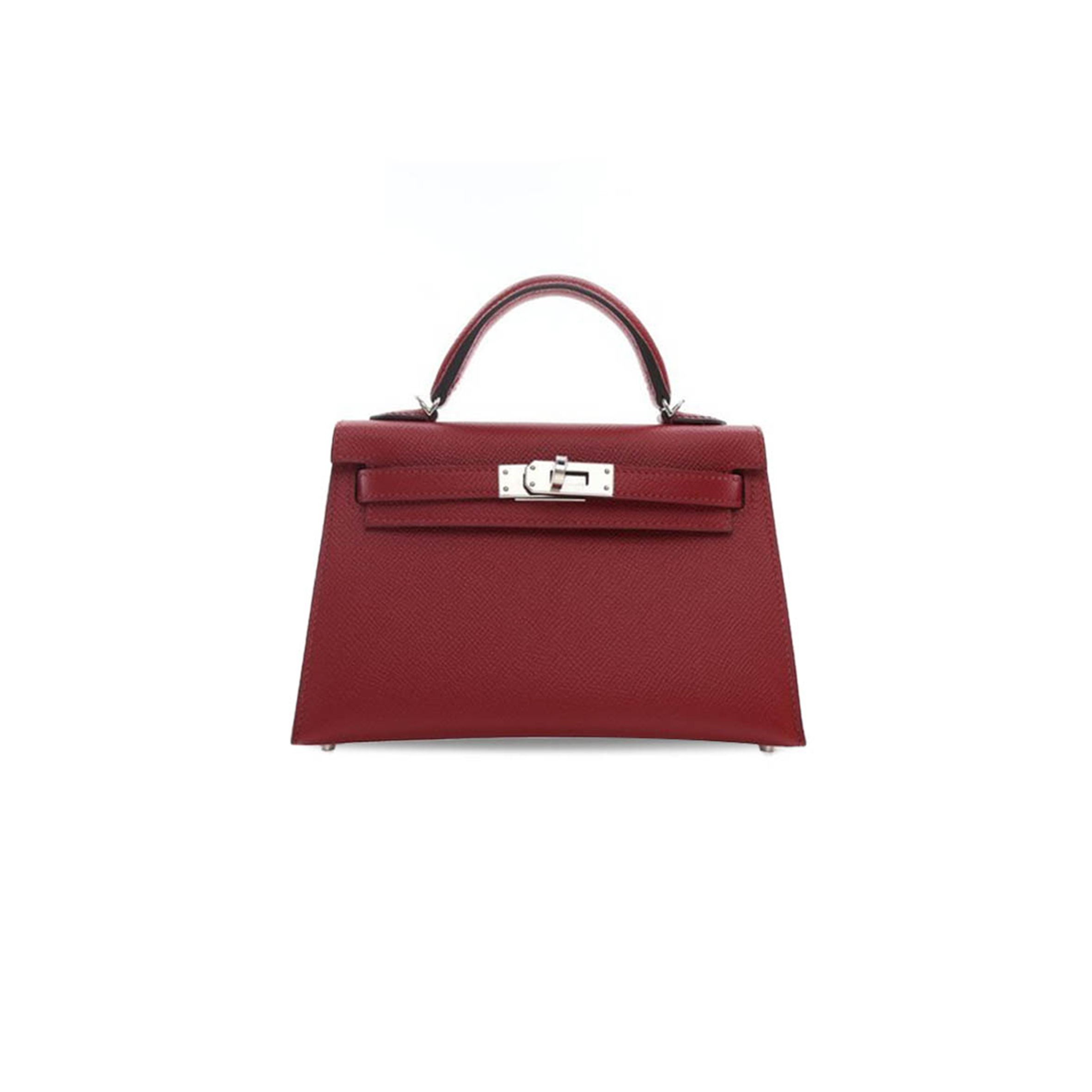 HERMÈS MASTER  MINI KELLY II EPSOM BURGUNDY SILVER BUCKLE (19*12*5.5cm) 